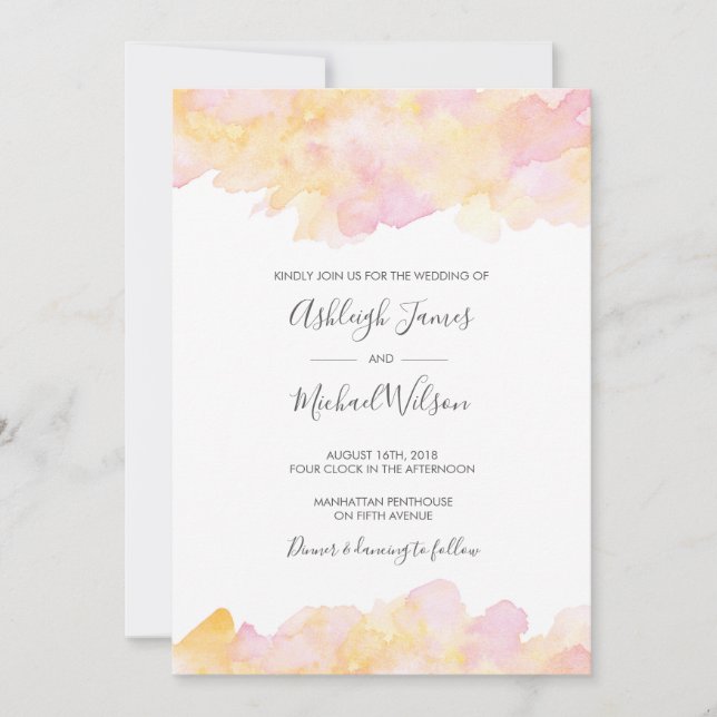 Pink & Peach Watercolour Wedding invitation (Front)