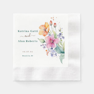 Pink Peach Yellow Blooms Paper Napkin