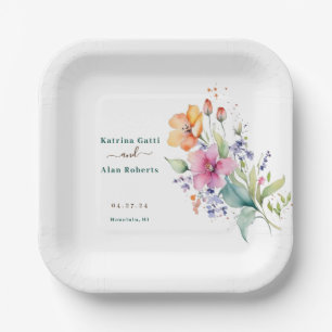 Pink Peach Yellow Blooms  Paper Plate