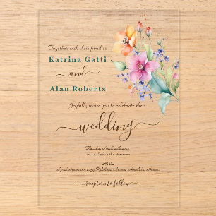 Pink Peach Yellow Blooms Wedding Invitation