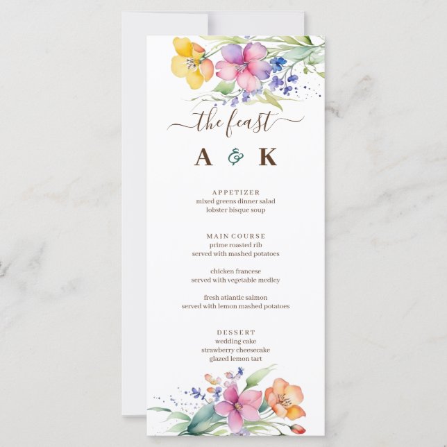 Pink Peach Yellow Blooms Wedding Menu (Front)