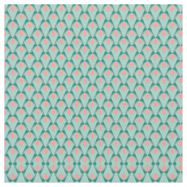 Pink Peach Yukka And Green Art Deco Pattern Fabric (Close Up)