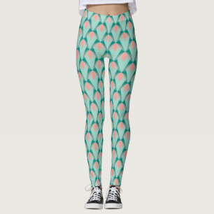 Pink Peach Yukka And Green Art Deco Pattern Leggings