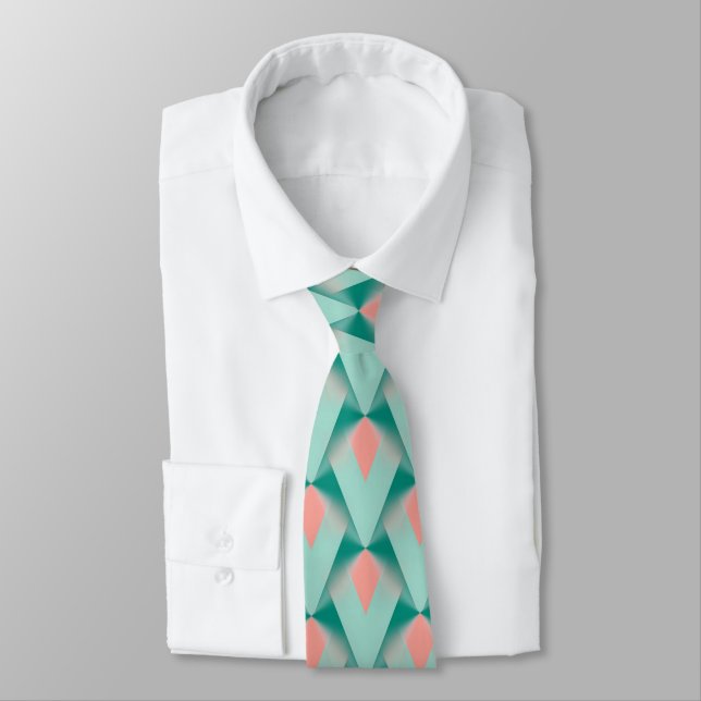 Pink Peach Yukka And Green Art Deco Pattern Tie (Tied)