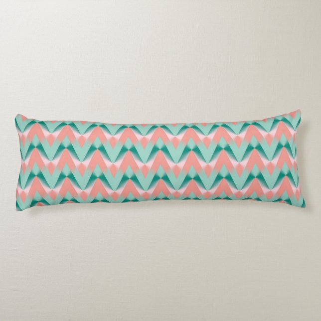 Pink Peach Yukka And Green ZigZag Pattern Body Pillow (Back)
