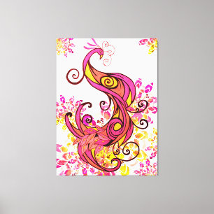Pink Peacock and Mandalas Canvas Print
