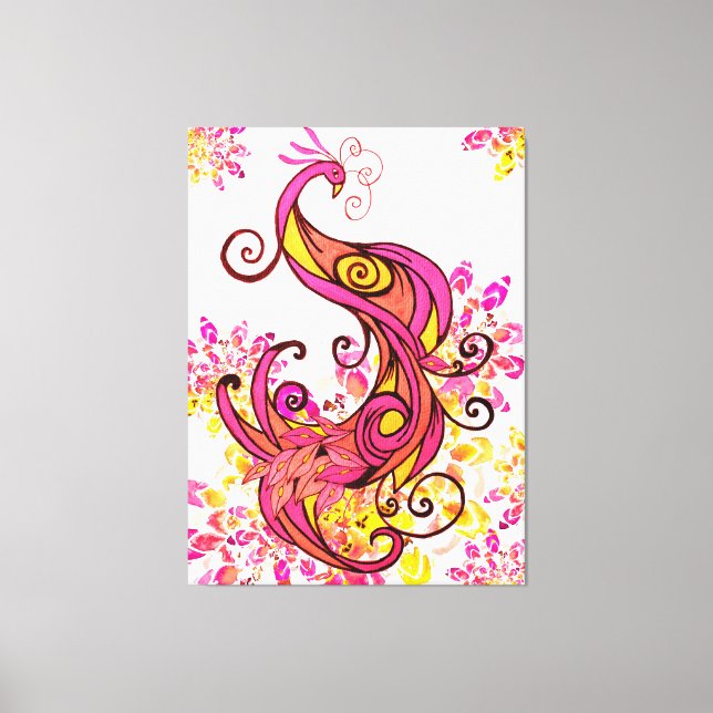 Pink Peacock and Mandalas Canvas Print (Front)