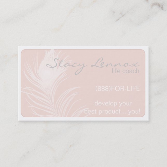 Pink Peacock Feather Business Card (Front)