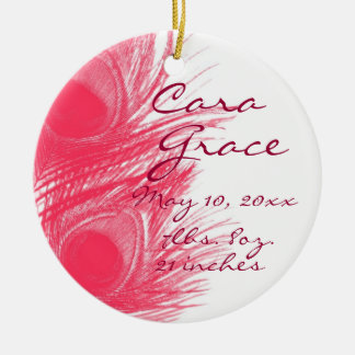 Pink Peacock Feather Customizable Baby Ornament