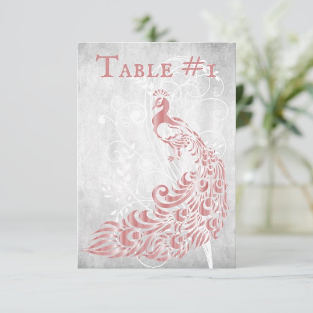 Pink Peacock Leaf Vine Table Card (Standing Front)