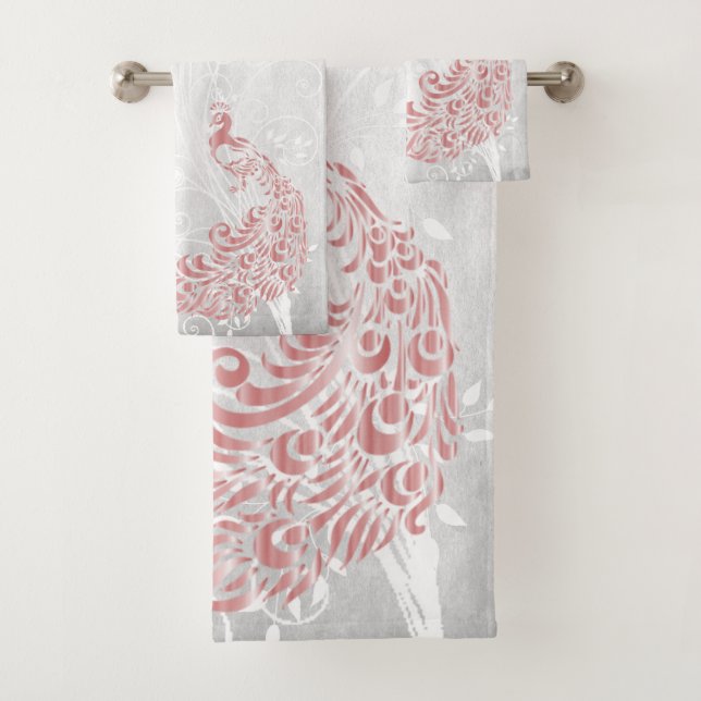 Pink Peacock Personalized Bath Towels (Insitu)