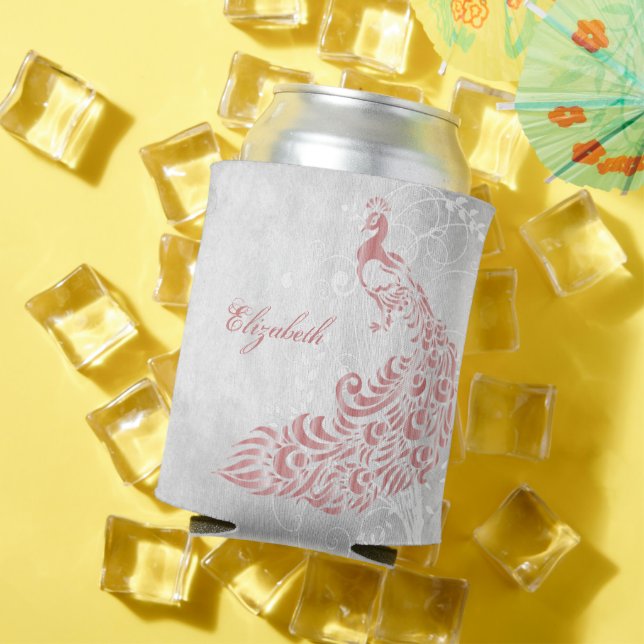 Pink Peacock Personalized Can Cooler (In Situ Summer)