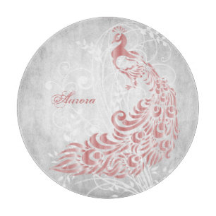 Pink Peacock Personalized Cutting Board