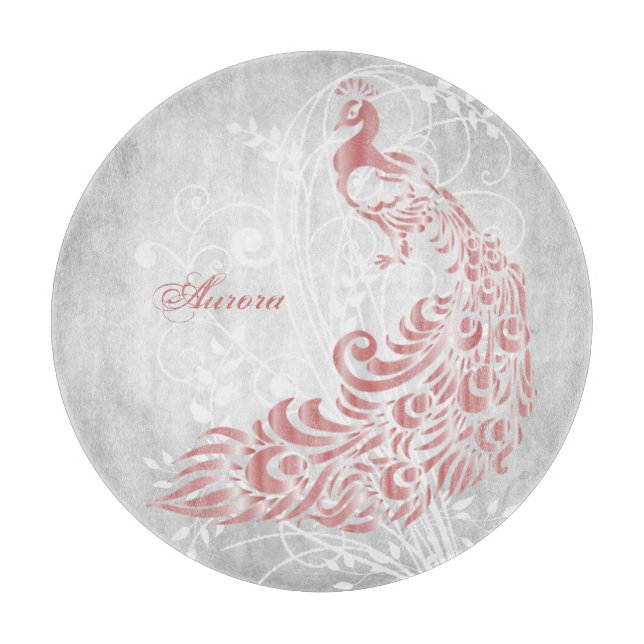 Pink Peacock Personalized Cutting Board (Front)
