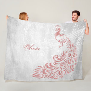 Pink Peacock Personalized Fleece Blanket