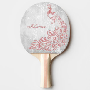 Pink Peacock Personalized Ping Pong Paddle