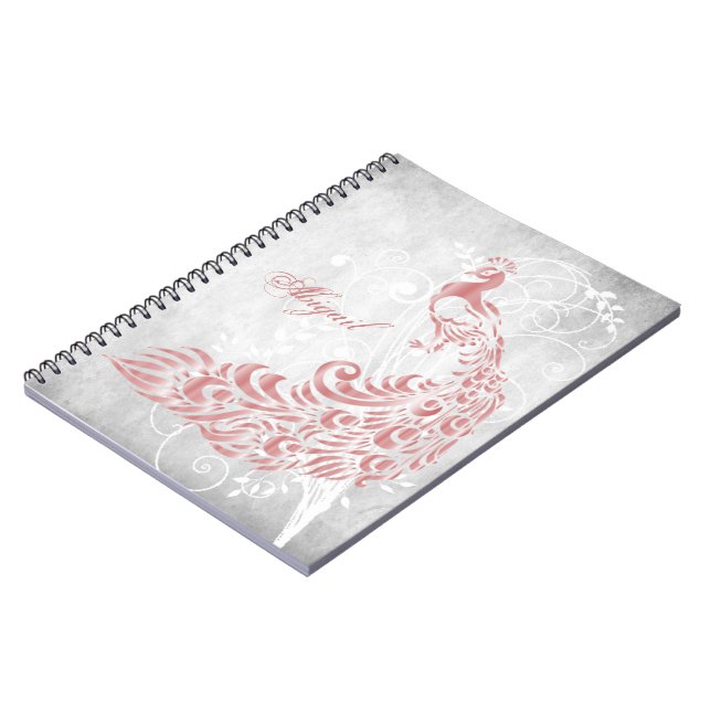 Pink Peacock Personalized Spiral Notebook (Left Side)