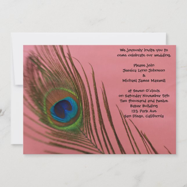 Pink Peacock Wedding Invitation (Front)