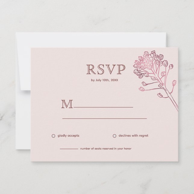 Pink Pearl Botanical Horizontal RSVP Card (Front)