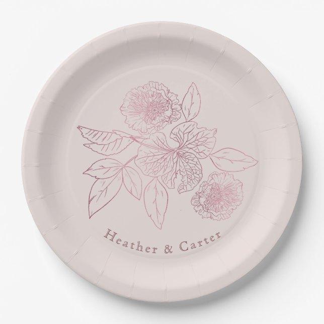 Pink Pearl Botanical Paper Plate (Front)