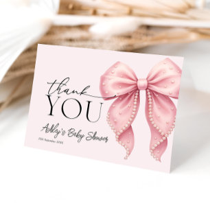 Pink Pearl Bow Baby Shower Thank You Card