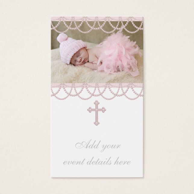 Pink Pearl Cross Bomboniere Tags (Front)