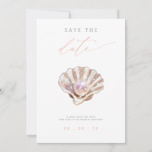 Pink Pearl Girl 1st Birthday Save The Date Invitation