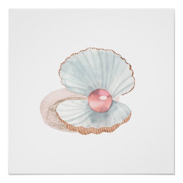 Pink Pearl in Clam Shell Watercolor Poster Print (Front)