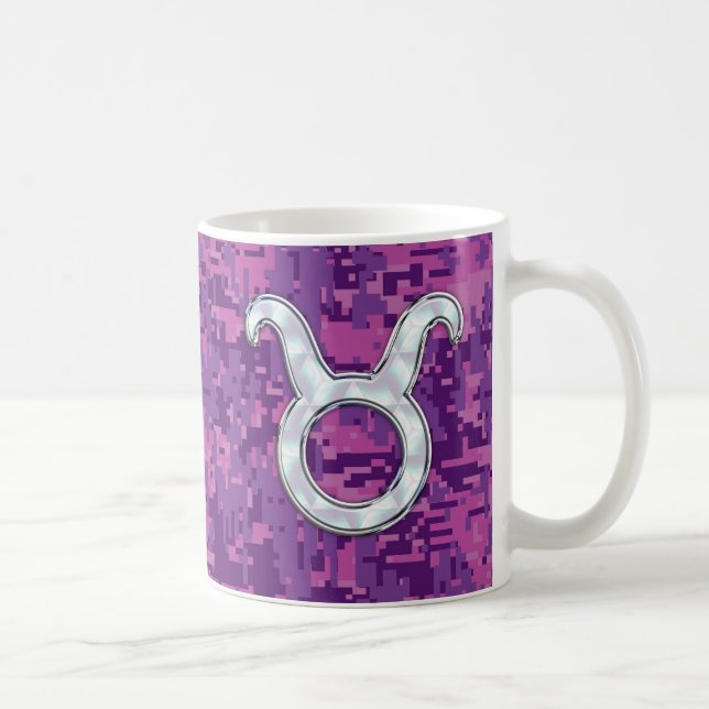 Pink Pearl Like Taurus Zodiac Sign on Digital Camo Coffee Mug (Right)