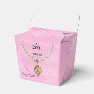 Pink Pearl Necklace Elegant 21st. Birthday Party Favor Box