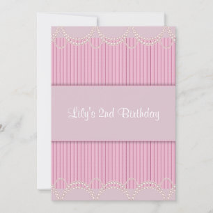 Pink Pearl Pinstripe 2nd Birthday Invitation 5x7