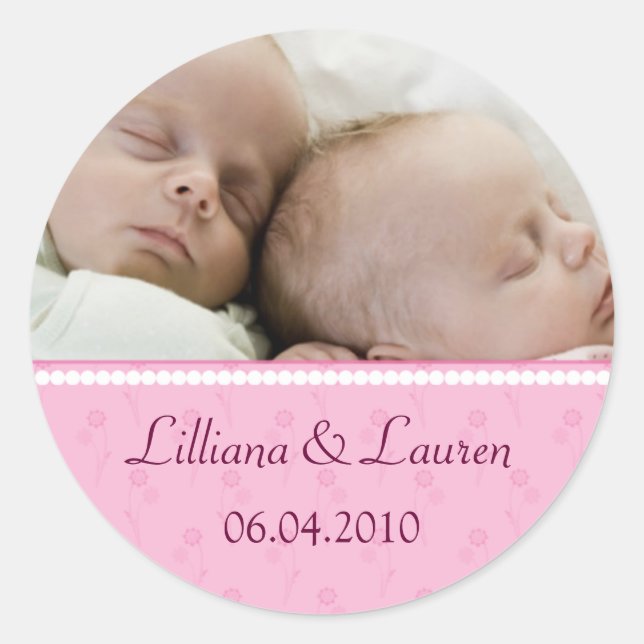 Pink Pearl Twins Announcement Sticker (Front)