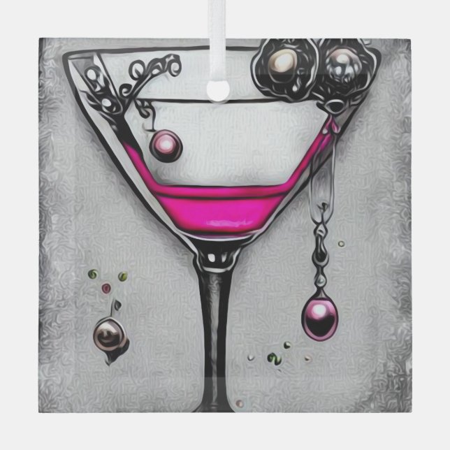 Pink Pearl Vintage Martini Glass Ornament (Front)