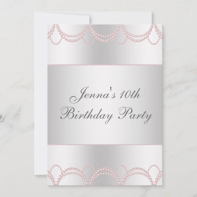 Pink Pearls Birthday Party Invitation (Front)