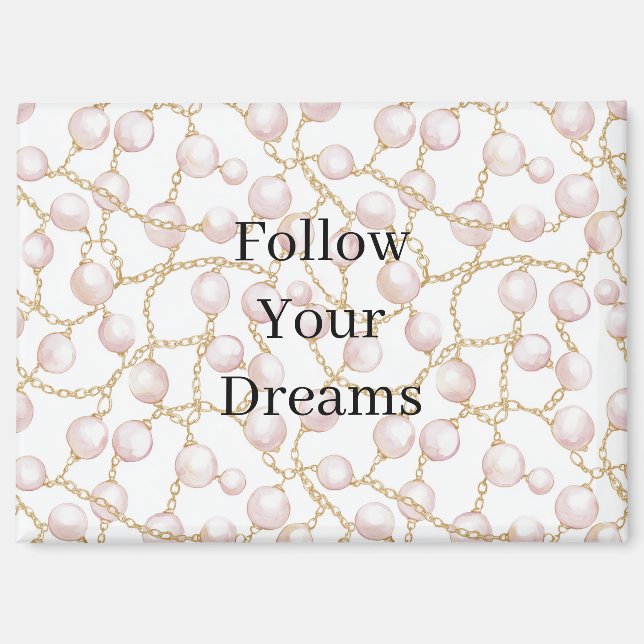 Pink Pearls Gold Chain Birthday Magnet (Front)