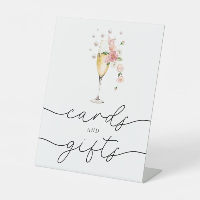 Pink Pearls & Prosecco Bridal Shower Cards & Gifts Pedestal Sign (Front)