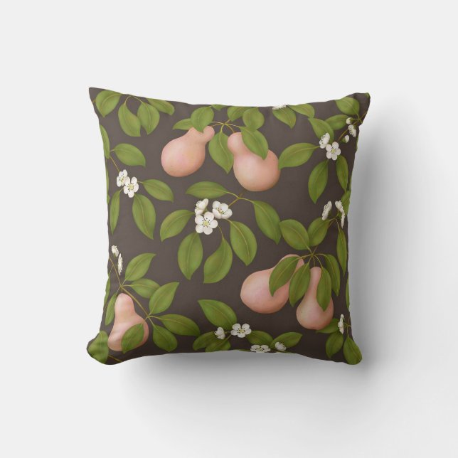 Pink Pears (dark brown) Throw Pillow (Front)