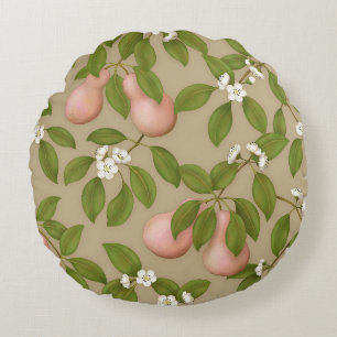 Pink Pears (light brown) Round Pillow