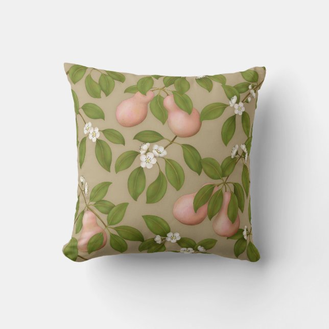 Pink Pears (light brown) Throw Pillow (Front)