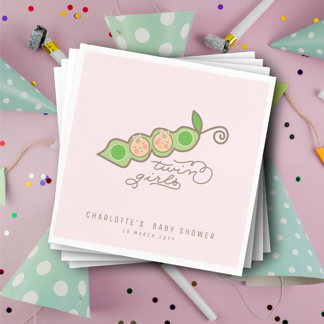 Pink Peas in a Pod Twin Girls Baby Shower Party Napkin (Pink Peas in a Pod Twin Girls Baby Shower Party Paper Napkins @ fatfatin)