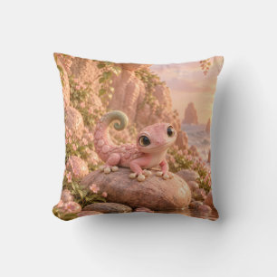 Pink Pebble Gecko Romantic Coastal Garden Throw Pillow