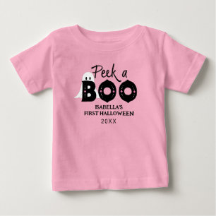 Pink Peek A Boo Personalized Baby's 1st Halloween Baby T-Shirt
