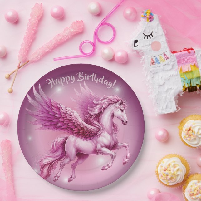 Pink Pegasus "Happy Birthday" Paper Plate (Party)