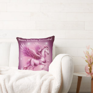 Pink Pegasus "Happy Birthday" Throw Pillow