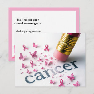 Pink Pencil Erasing Cancer Text Holiday Postcard