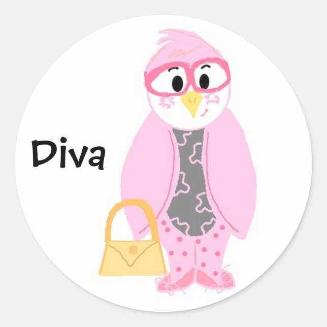 Pink Penguin Diva Classic Round Sticker (Front)