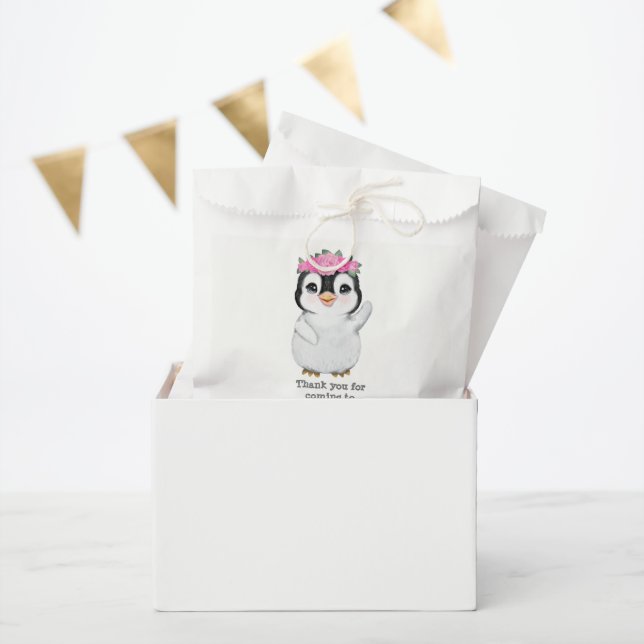 Pink Penguin Favour Bag, Customizable giveaway bag (Party)