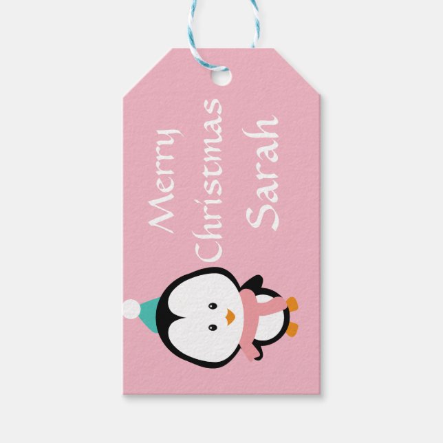 Pink Penguin Personalised Gift Tags (Front)
