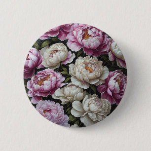 Pink peonies 2 inch round button