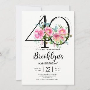 Pink Peonies 40th Birthday  Invitation
